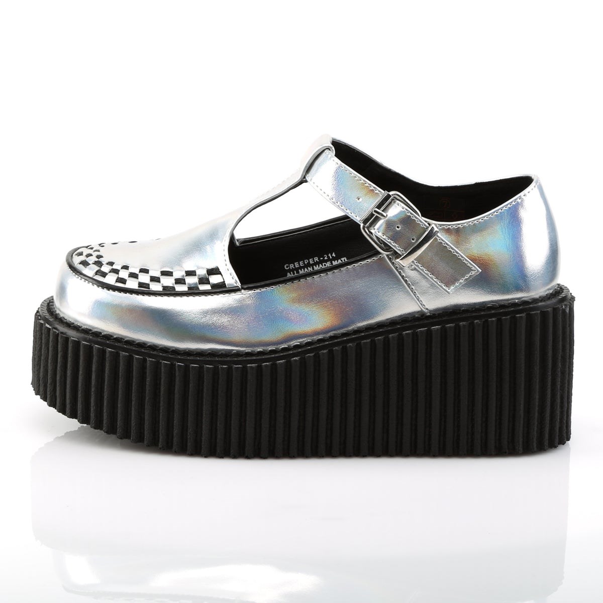 Silver Demonia Creeper-214 Hologram Women's Creepers Shoes | 53CHSZ