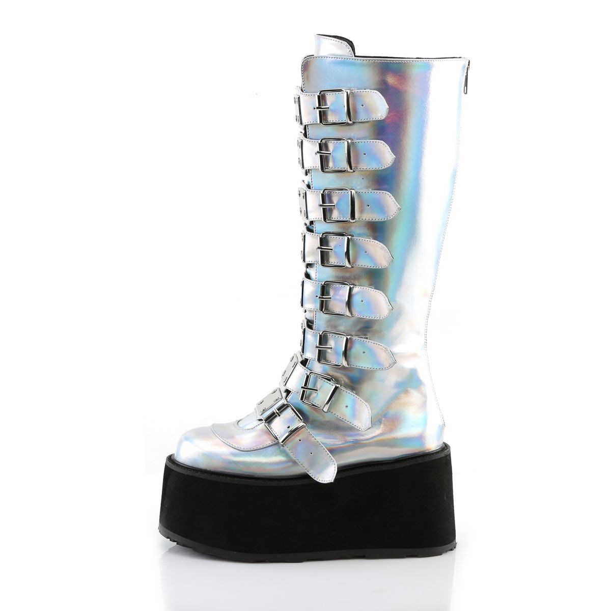 Silver Demonia Damned-318 Hologram Vegan Leather Women's Knee-high Boots | 86WJEL