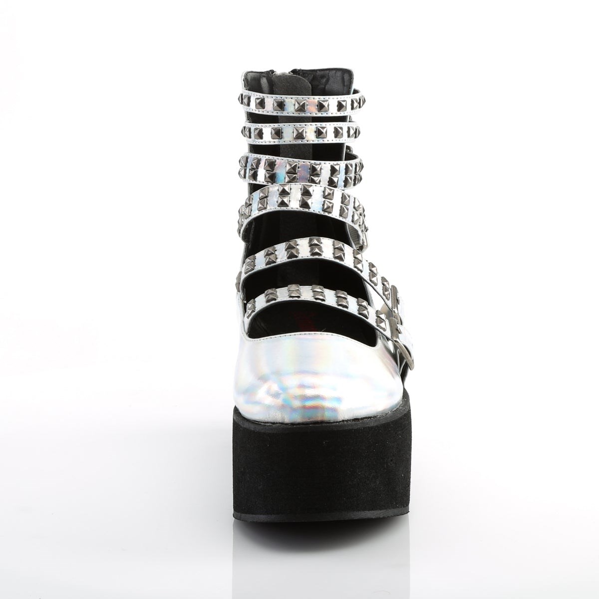 Silver Demonia Grip-31 Hologram Vegan Leather Women's Platform Shoes | 02ITPR