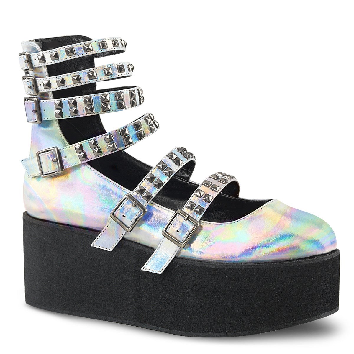 Silver Demonia Grip-31 Hologram Vegan Leather Women\'s Platform Shoes | 02ITPR