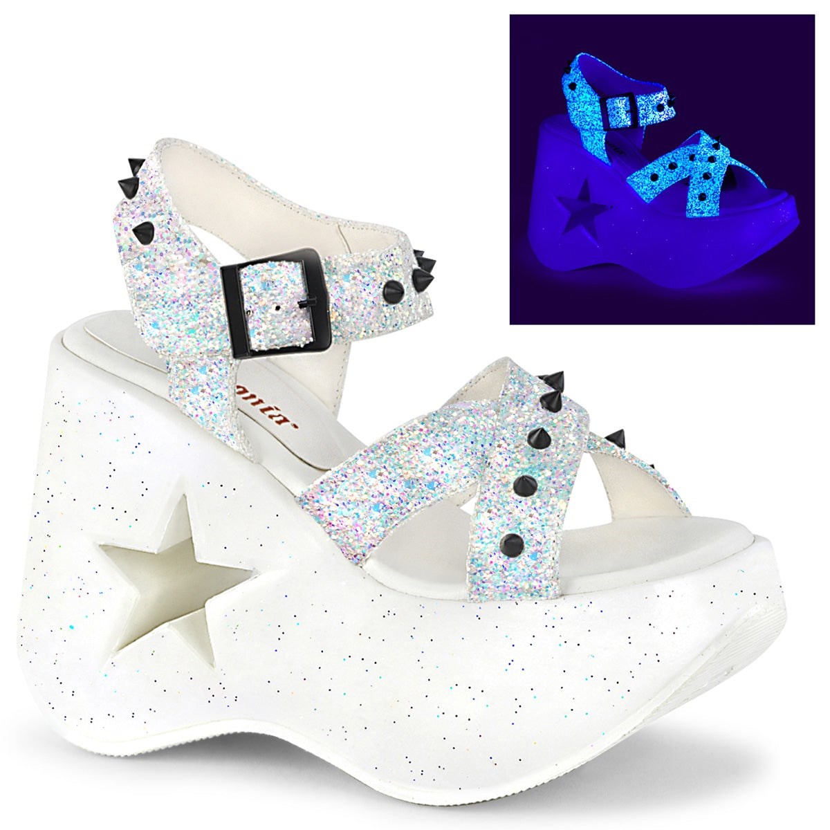 White Demonia Dynamite-02 Glitter Women\'s Platform Sandals | 19BAVT