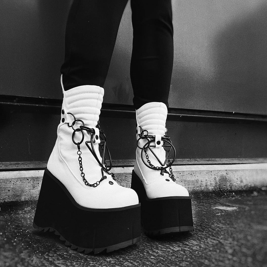 White Demonia Kera-130 Vegan Leather Women's Ankle Boots | 50RSNW